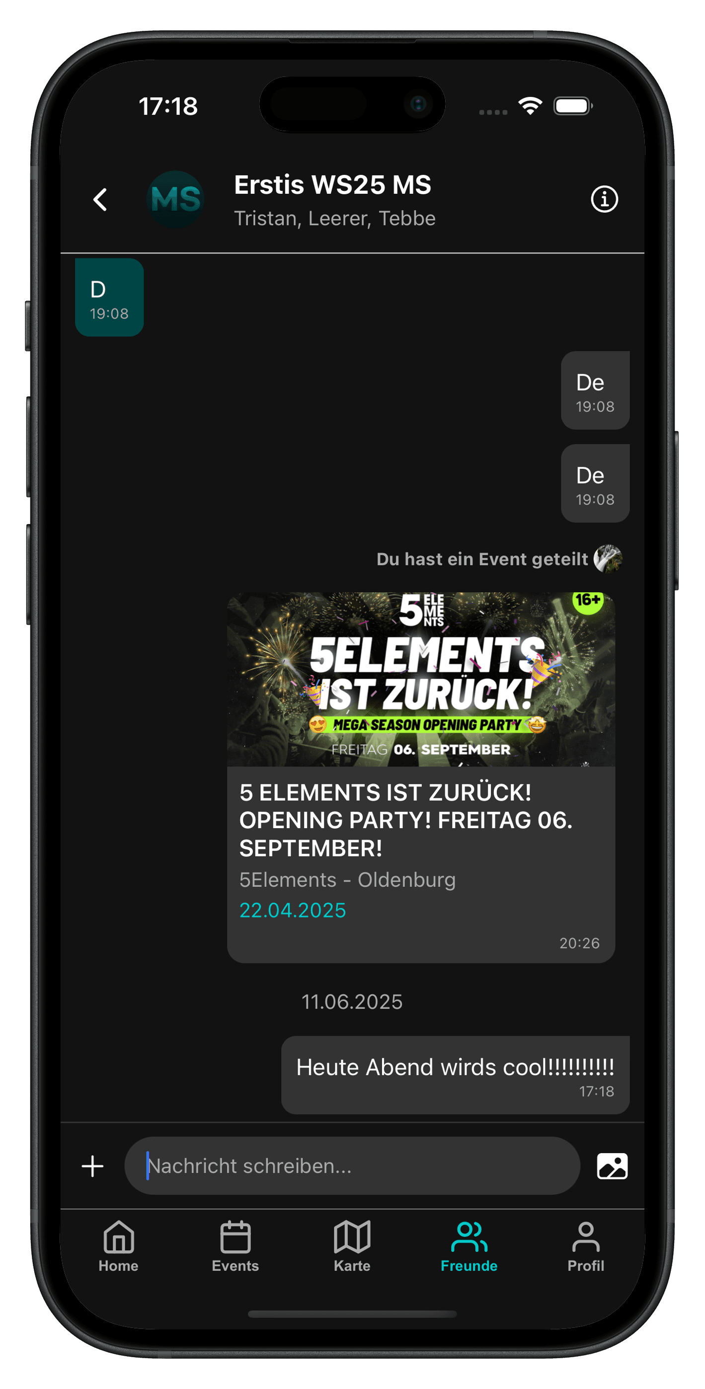Chat mit Freunden in der Revibe-App